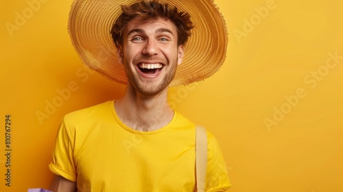 Joyful Man in Summer Hat photo