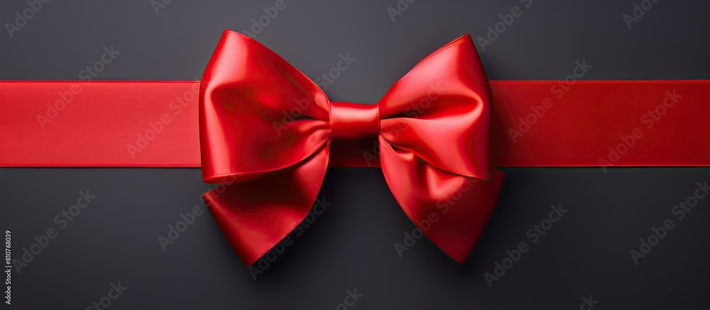 A stunning red bow stands out on a pristine white backdrop leaving ample space for creative purposes A stunning red bow stands out on a pristine white backdrop leaving ample space for creative purposes