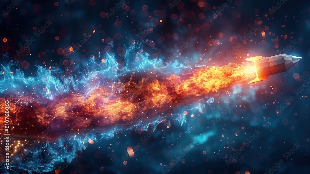 Fototapeta premium Abstract digital launching rocket with fire