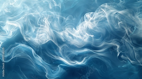 Dreamy abstract water wave with hints of silk and smoke, swirling in a blue wave-like pattern under studio lighting for a banner