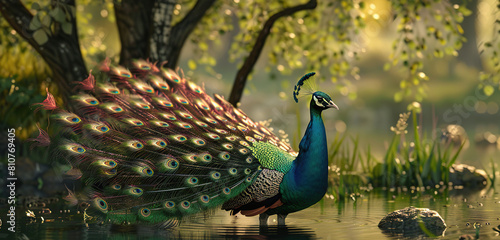 male peacock displaying beautiful plumage . Generative Ai photo