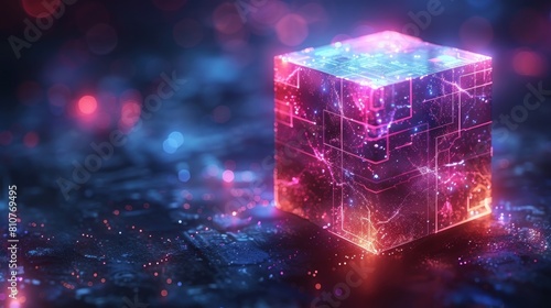Abstract digital data cube in photo