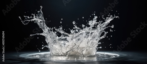 A copy space image of water splashing from a fountain onto a dark background The natural texture of the water creates a high wave effect in the hot summer captured in a close up shot on a sunny day