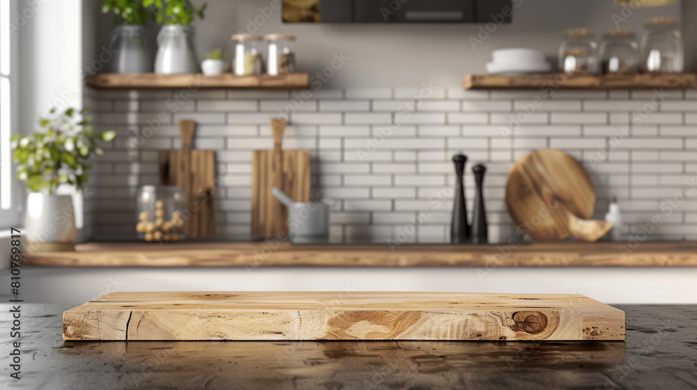 A plain wooden stand in a kitchen setting, leaving room for you to display your own decorations.