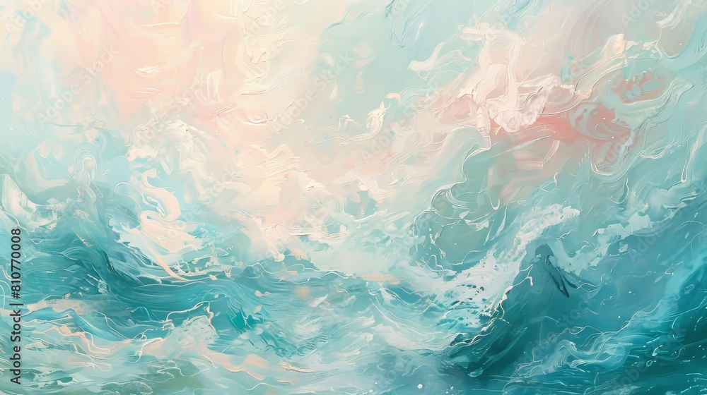 Gentle abstract ocean wave brushstrokes in pastel colors, portraying blurry textures of calm underwater life, romantic impasto art Gentle abstract ocean wave brushstrokes in pastel colors, portraying blurry textures of calm underwater life, romantic impasto art