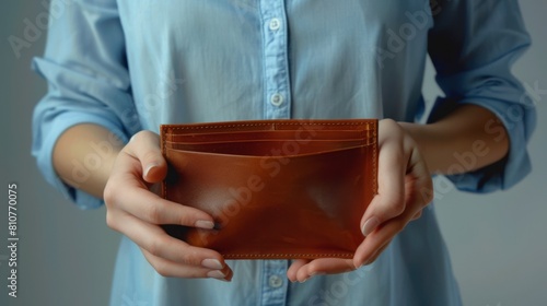 A Woman Holding Leather Wallet photo