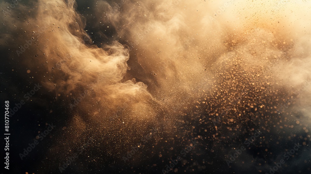 Isolated background, close-up of a swirling sandstorm dust cloud with flying small particles, studio lighting highlighting the chaos Isolated background, close-up of a swirling sandstorm dust cloud with flying small particles, studio lighting highlighting the chaos