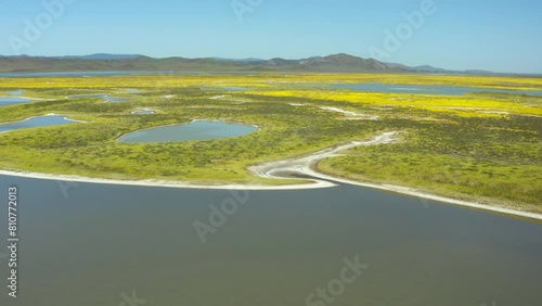 Drone view captures stunning view of Soda Lake at Carrizo Plains, California, shows beauty of earth nature.. photo