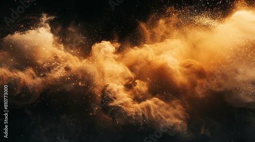 Studio-lit sandstorm dust cloud with particles whipping through the air, isolated background emphasizing the energy of the storm