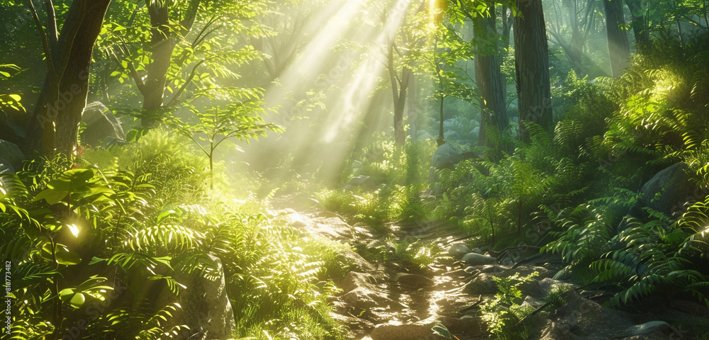 Obraz premium sun rays in the forest