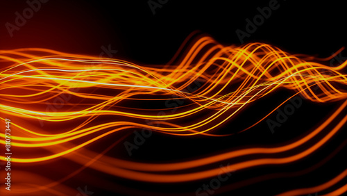 Sound Wave and Audio Technology Concept. Orange, Futuristic Digital Style. 3D Render.