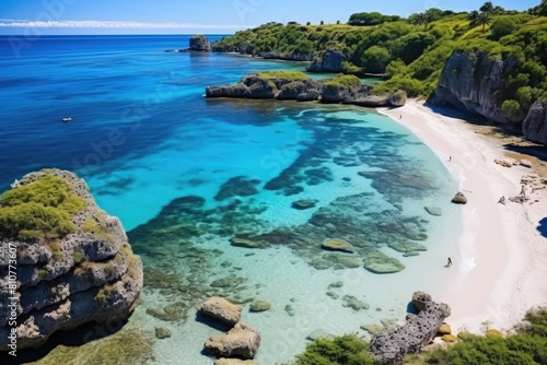 Nauru landscape. Tranquil Tropical Cove with Turquoise Water and Sandy Beach.