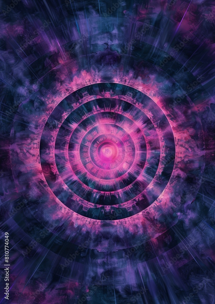 Fototapeta premium Explosive abstract pattern in blue and pink radiates from the centre.