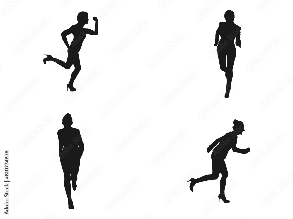 Business Woman Run silhouette. Set Of Excited People Silhouettes. Vector illustration of Running Silhouettes. Business people running for success. silhouette of business woman with white background. Business Woman Run silhouette. Set Of Excited People Silhouettes. Vector illustration of Running Silhouettes. Business people running for success. silhouette of business woman with white background.