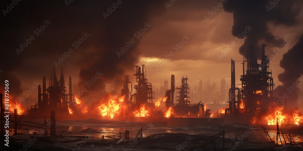 Burning Oil Refinery.