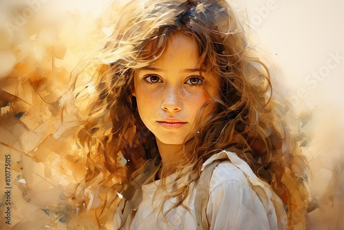 Portrait of a beautiful girl with long hair in the wind.