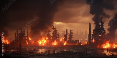 Burning Oil Refinery.