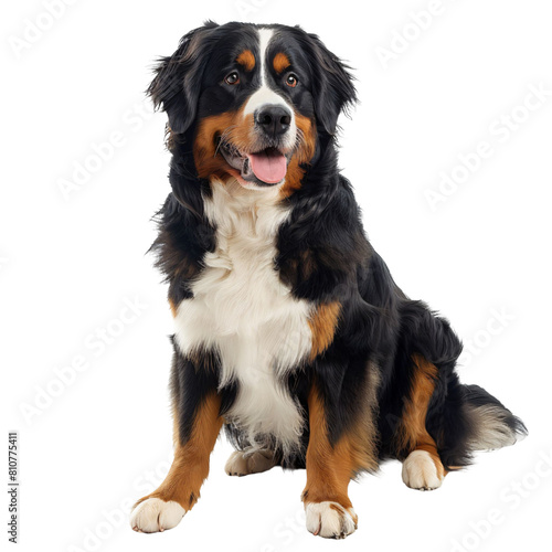 Bernese Mountain Dog with a Gentle Expression, die cut PNG Style, Isolated on White and Transparent Background
