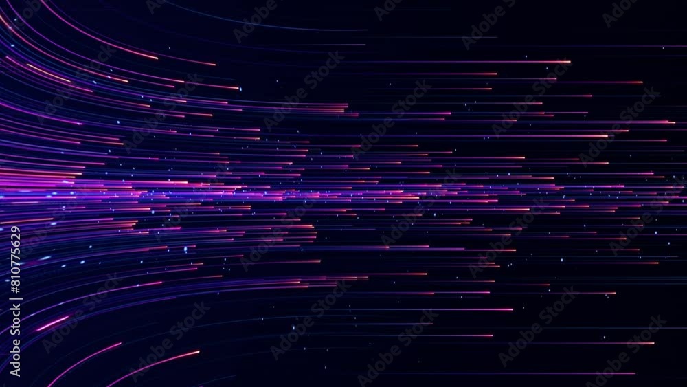 Abstract colorful background with bright neon rays and glowing lines. Pink and blue neon lines or light stripes moving. Speed ​​of light. Seamless looping animation