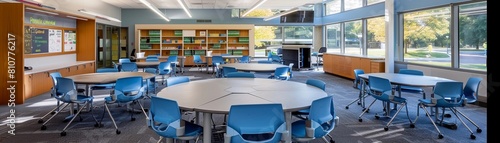 Flexible Learning Space, An adaptable classroom environment with modular furniture and movable partitions photo