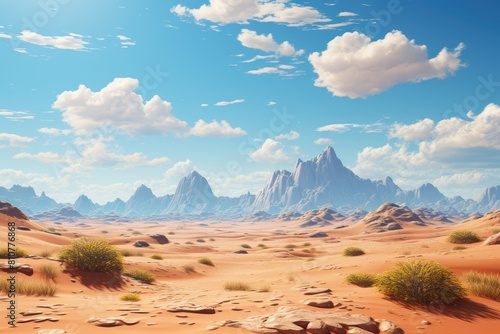 United Arab Emirates landscape. Majestic Desert Landscape with Rocky Mountains and Blue Sky.