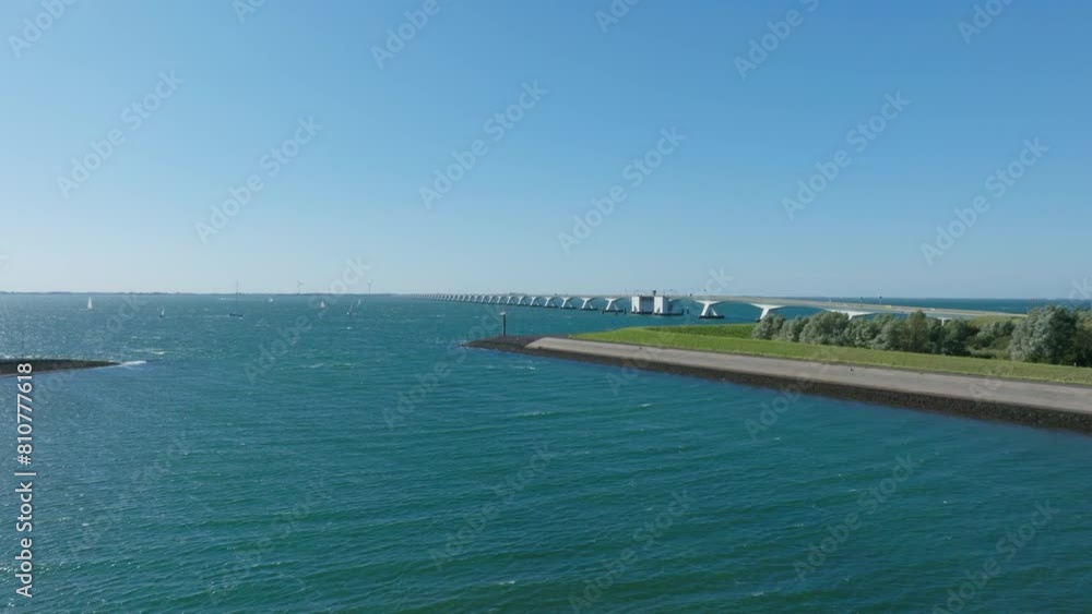Aerial shot of the famous Zeeland bridge during a sunny day. Aerial shot of the famous Zeeland bridge during a sunny day.