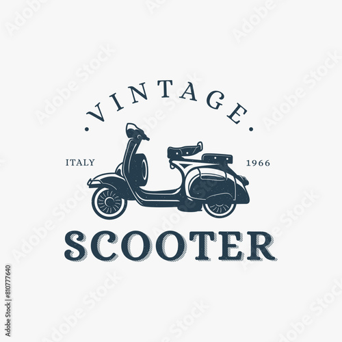 Vintage retro grungy scooter logo design, scooter shirt vector on white background