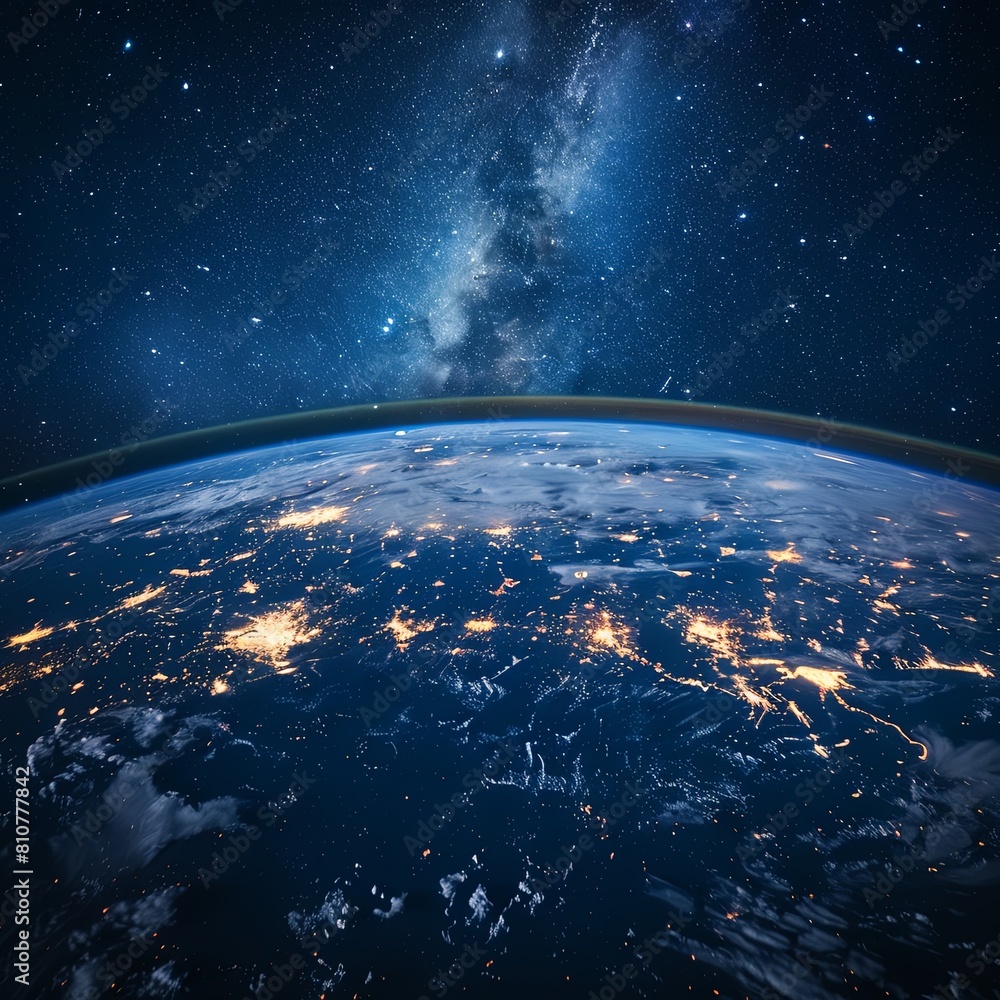 Obraz premium Earth at night. Abstract wallpaper. City lights on the planet. Civilization. Elements 