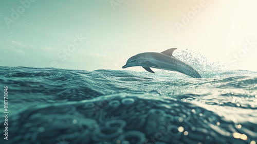A joyful dolphin leaping from the ocean waves with dynamic energy and freedom.