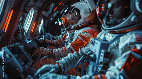 Astronauts in a space capsule  poised and ready for an adventurous journey beyond Earth.
