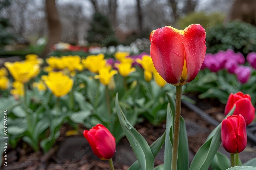 Fototapeta premium Vibrant tulips blooming in a garden