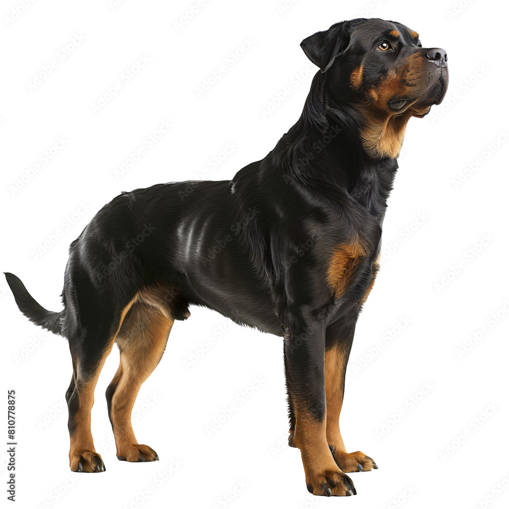 Fototapeta premium Rottweiler Standing Alert die cut PNG Style Isolated on White and Transparent Background