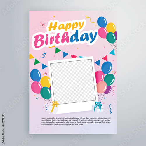 happy birthday  cartoon flyer design, photo frame design 
