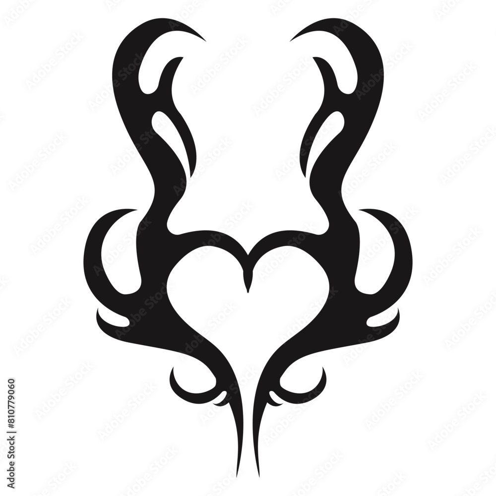 Neo tribal heart y2k aesthetic tattoo gothic cover, fire or wings abstract silhouette isolated on background. Divider, border, cyber body ornament, neotribal web goth decoration Neo tribal heart y2k aesthetic tattoo gothic cover, fire or wings abstract silhouette isolated on background. Divider, border, cyber body ornament, neotribal web goth decoration