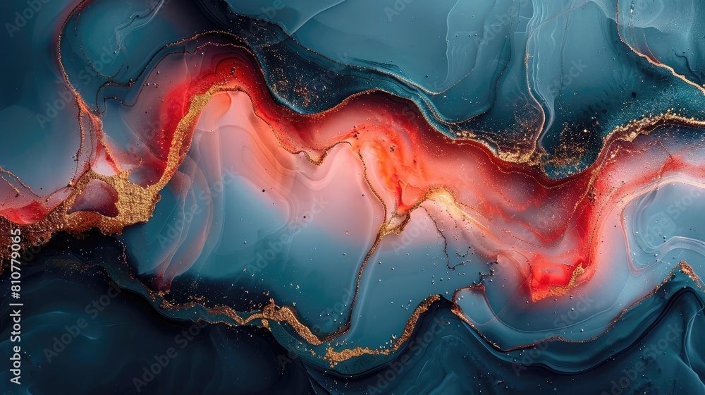 Obraz premium Vibrant Abstract Design with Gold Glitter and Marble Ink.