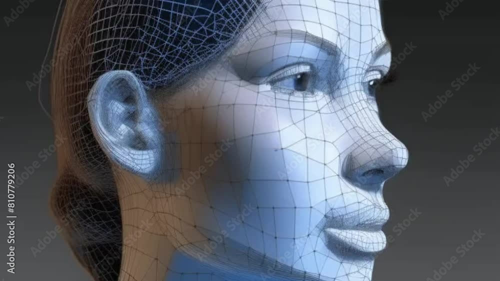 3d render human face with abstract web structure. Artificial ...