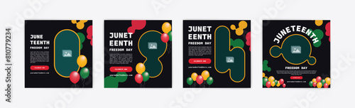 Juneteenth freedom day. Social media post template for Juneteenth day. Celebration freedom, emancipation day in 19 june, African-American history and heritage.