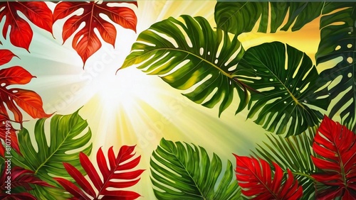 Multicolored tropical leaves background