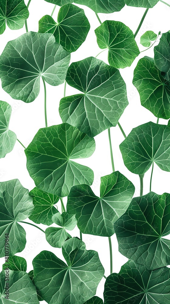 Obraz premium Gotu Kola leaf pattern designed as a seamless background, ideal for wellness and spa themes, isolated on white