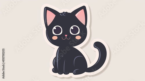 A black cat sticker designed in a simple Q version cute style  featuring pink arms crossed and a cute expression.The sticker is in the style of a white background with a black cartoon flat solid color