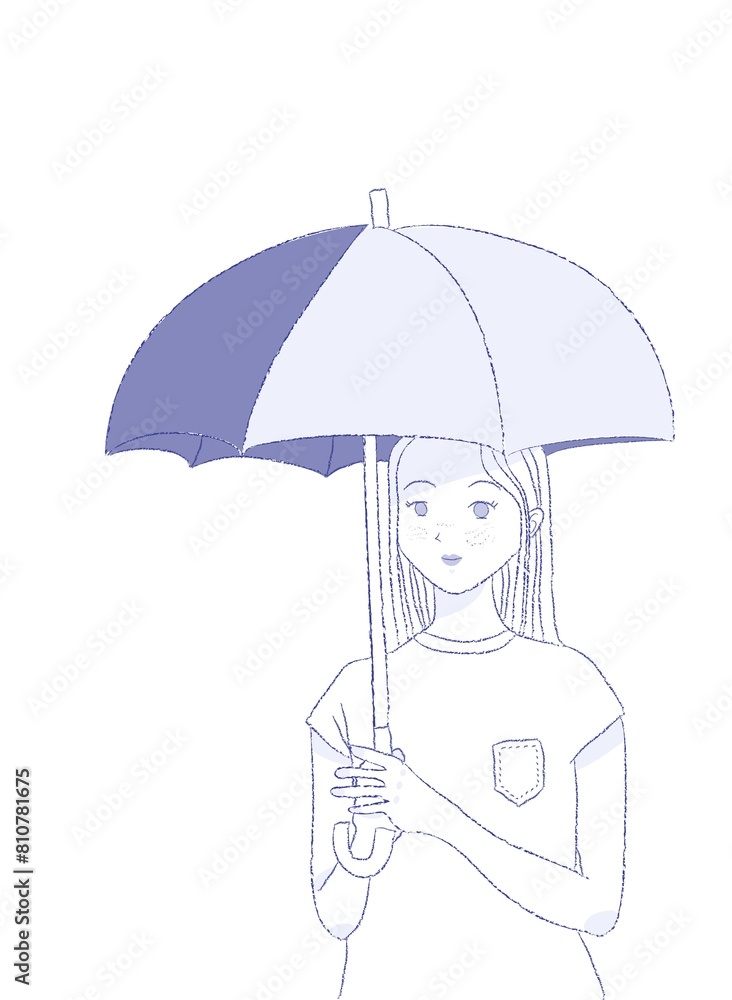 A young woman stabbing an umbrella