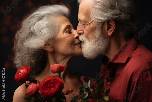 Beautiful mature couple kissing anniversary day generative AI portrait © Tetiana
