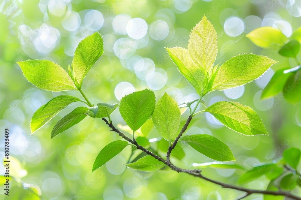 Vibrant green leaves on a branch with blurred background Vibrant green leaves on a branch with blurred background