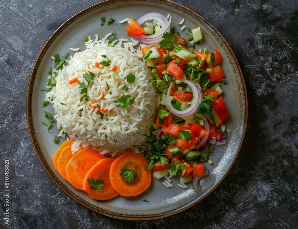 Delicious vegetable rice dish on a plate Delicious vegetable rice dish on a plate