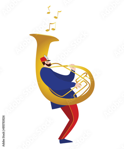 Sousaphone music hand drawn flat marching band illustration