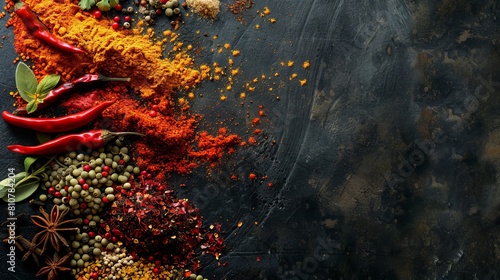 colorful spices with copy space for text and black background