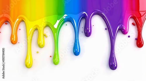 Colorful paint drips on white background photo
