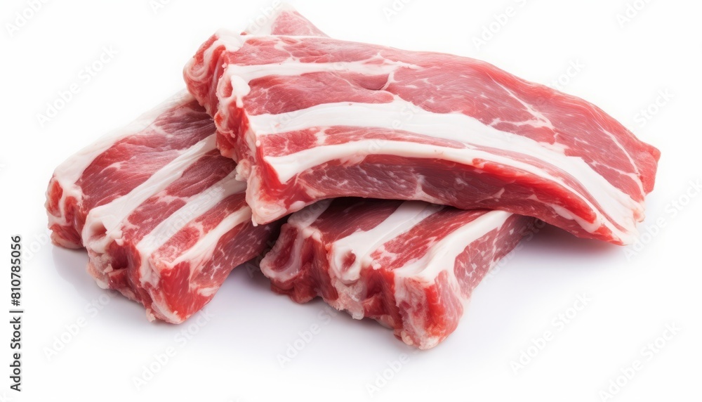 AI generated illustration of bacon pieces on a white background AI generated illustration of bacon pieces on a white background
