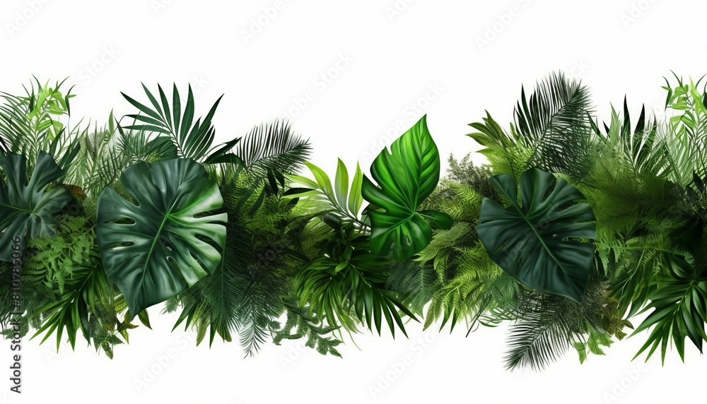 Fototapeta premium AI generated illustration of tropical plant leaves against white wall background