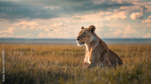 Majestic Lioness Gazing Regally in Serengeti AI Generated